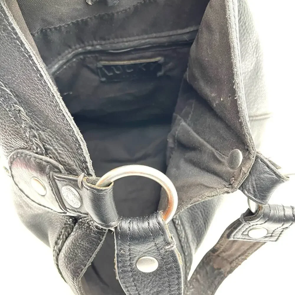 LUCKY BRAND black leather shoulder bag hobo snap closure interior pocket